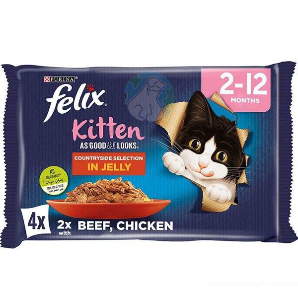 مولتی پک 4عددی پوچ بچه گربه مرغ و گوشت Felix